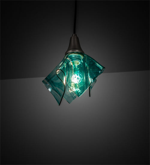 Meyda Lighting Mente Swirl 9" Brushed Nickel Mini Pendant Light With Green Handkerchief Shade Glass