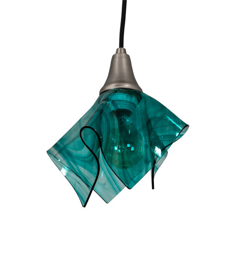 Meyda Lighting Mente Swirl 9" Brushed Nickel Mini Pendant Light With Green Handkerchief Shade Glass