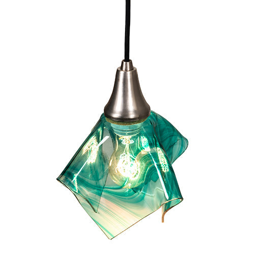 Meyda Lighting Mente Swirl 9" Brushed Nickel Mini Pendant Light With Green Handkerchief Shade Glass
