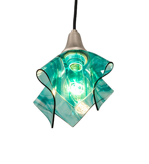 Meyda Lighting Mente Swirl 9" Brushed Nickel Mini Pendant Light With Green Handkerchief Shade Glass