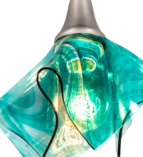 Meyda Lighting Mente Swirl 9" Brushed Nickel Mini Pendant Light With Green Handkerchief Shade Glass