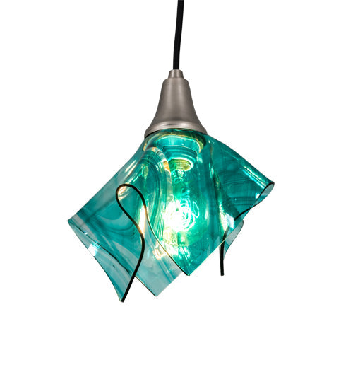 Meyda Lighting Mente Swirl 9" Brushed Nickel Mini Pendant Light With Green Handkerchief Shade Glass
