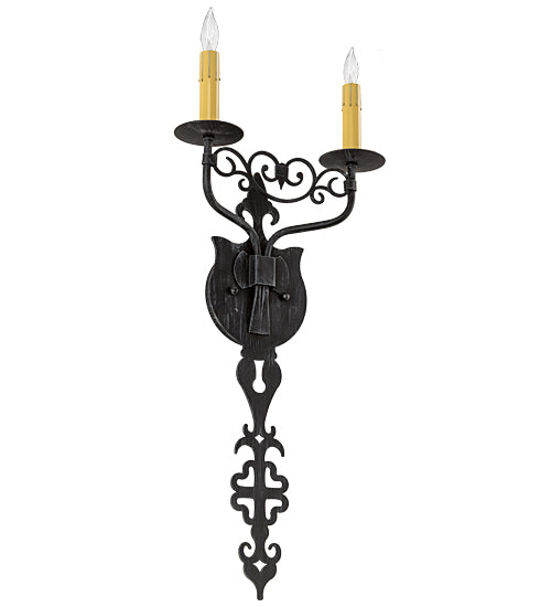 Meyda Lighting Merano 11" 2-Light Antique Iron Gate Wall Sconce With Amber Faux Candlelight