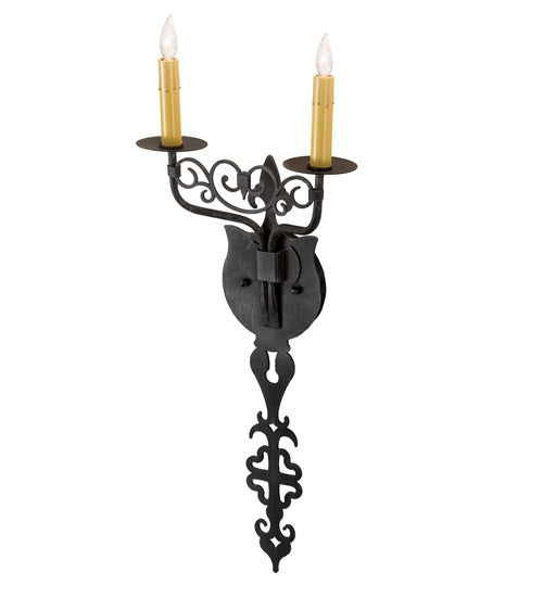 Meyda Lighting Merano 11" 2-Light Antique Iron Gate Wall Sconce With Amber Faux Candlelight