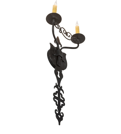 Meyda Lighting Merano 11" 2-Light Antique Iron Gate Wall Sconce With Amber Faux Candlelight