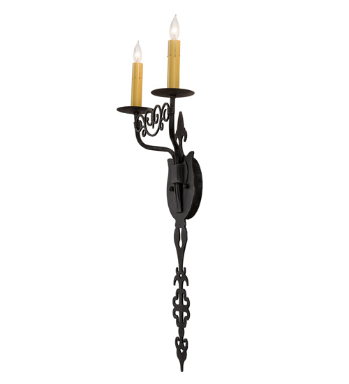 Meyda Lighting Merano 11" 2-Light Antique Iron Gate Wall Sconce With Amber Faux Candlelight