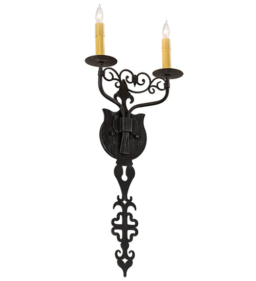 Meyda Lighting Merano 11" 2-Light Antique Iron Gate Wall Sconce With Amber Faux Candlelight