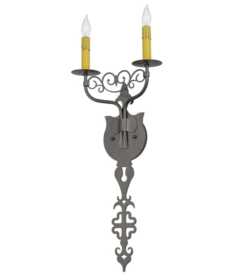 Meyda Lighting Merano 11" 2-Light Bronze Metallic Wall Sconce With Amber Faux Candlelight