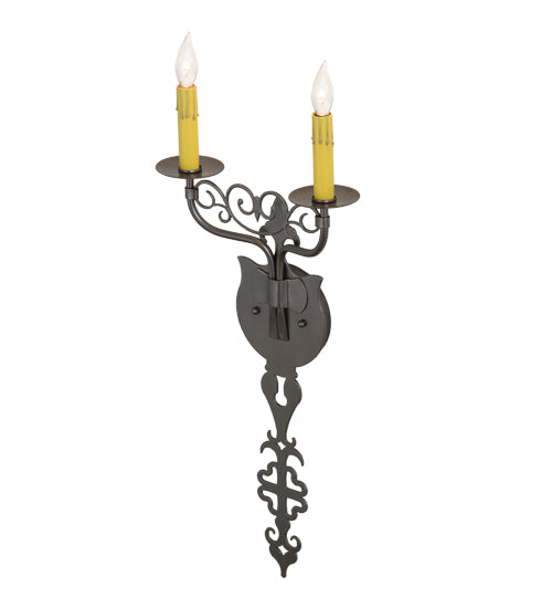 Meyda Lighting Merano 11" 2-Light Bronze Metallic Wall Sconce With Amber Faux Candlelight