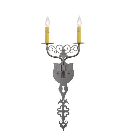 Meyda Lighting Merano 11" 2-Light Bronze Metallic Wall Sconce With Amber Faux Candlelight