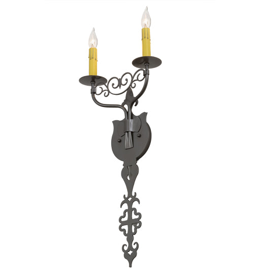 Meyda Lighting Merano 11" 2-Light Bronze Metallic Wall Sconce With Amber Faux Candlelight