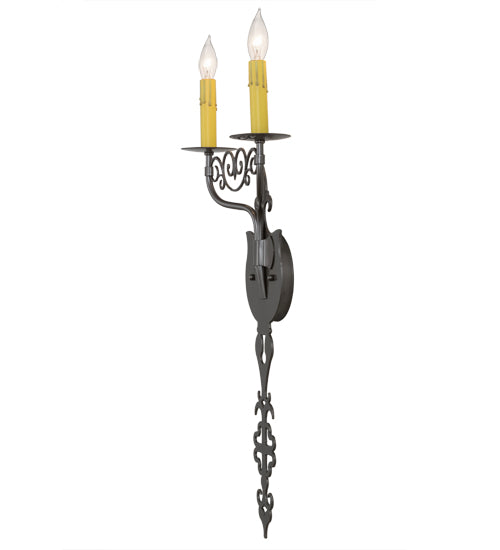 Meyda Lighting Merano 11" 2-Light Bronze Metallic Wall Sconce With Amber Faux Candlelight