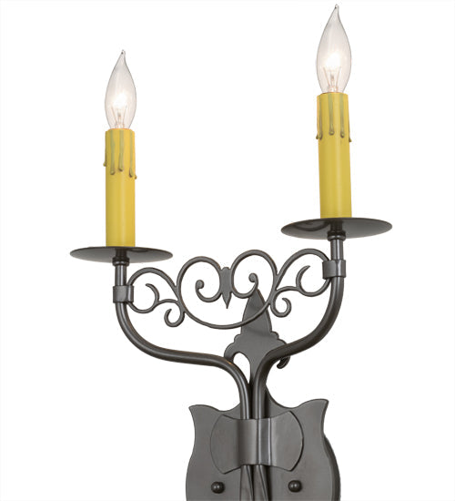 Meyda Lighting Merano 11" 2-Light Bronze Metallic Wall Sconce With Amber Faux Candlelight