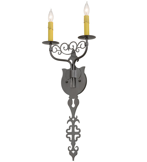Meyda Lighting Merano 11" 2-Light Bronze Metallic Wall Sconce With Amber Faux Candlelight