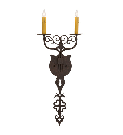 Meyda Lighting Merano 11" 2-Light Cajun Spice Textured Wall Sconce With Amber Faux Candlelight