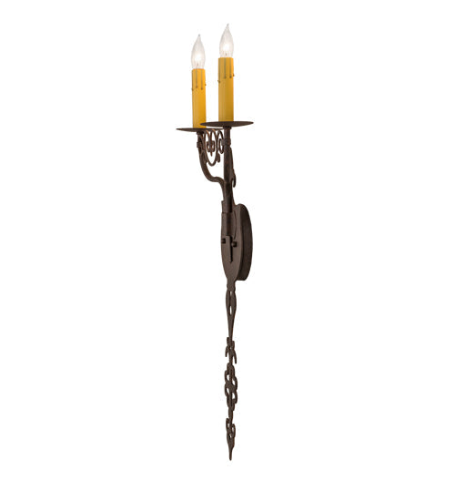 Meyda Lighting Merano 11" 2-Light Cajun Spice Textured Wall Sconce With Amber Faux Candlelight