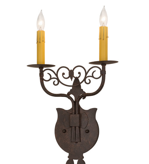Meyda Lighting Merano 11" 2-Light Cajun Spice Textured Wall Sconce With Amber Faux Candlelight