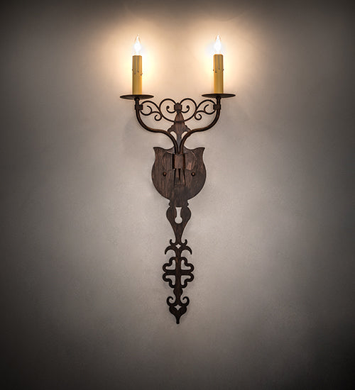 Meyda Lighting Merano 11" 2-Light Cimarron Bronze Wall Sconce With Ivory Faux Candlelight