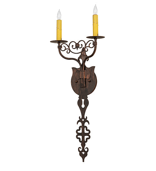 Meyda Lighting Merano 11" 2-Light Cimarron Bronze Wall Sconce With Ivory Faux Candlelight