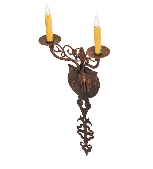 Meyda Lighting Merano 11" 2-Light Cimarron Bronze Wall Sconce With Ivory Faux Candlelight