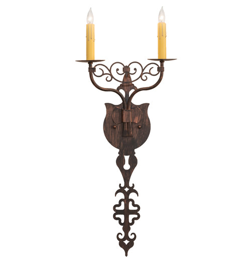 Meyda Lighting Merano 11" 2-Light Cimarron Bronze Wall Sconce With Ivory Faux Candlelight