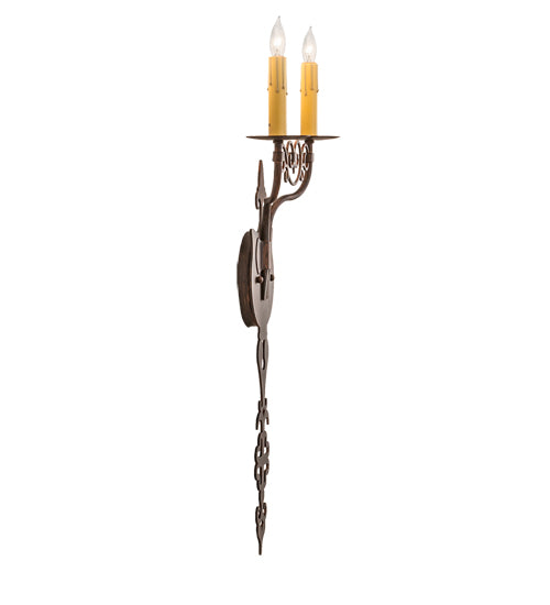 Meyda Lighting Merano 11" 2-Light Cimarron Bronze Wall Sconce With Ivory Faux Candlelight