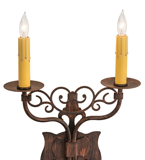 Meyda Lighting Merano 11" 2-Light Cimarron Bronze Wall Sconce With Ivory Faux Candlelight