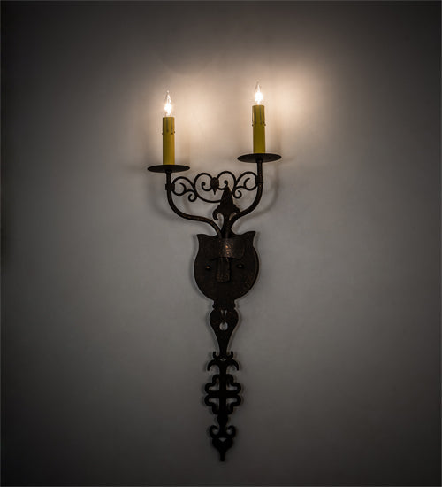 Meyda Lighting Merano 11" 2-Light Gilded Tobacco Wall Sconce With Ivory Faux Candlelight