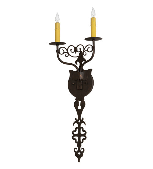 Meyda Lighting Merano 11" 2-Light Gilded Tobacco Wall Sconce With Ivory Faux Candlelight