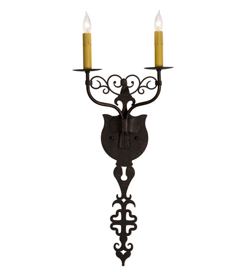 Meyda Lighting Merano 11" 2-Light Gilded Tobacco Wall Sconce With Ivory Faux Candlelight