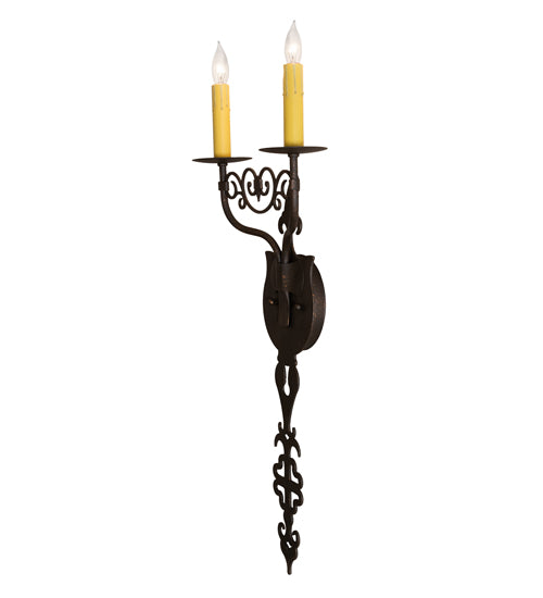 Meyda Lighting Merano 11" 2-Light Gilded Tobacco Wall Sconce With Ivory Faux Candlelight