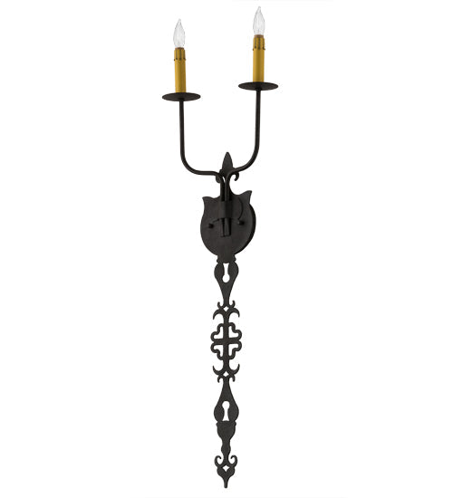 Meyda Lighting Merano 11" 2-Light Gunmetal Wall Sconce With Amber Faux Candlelight