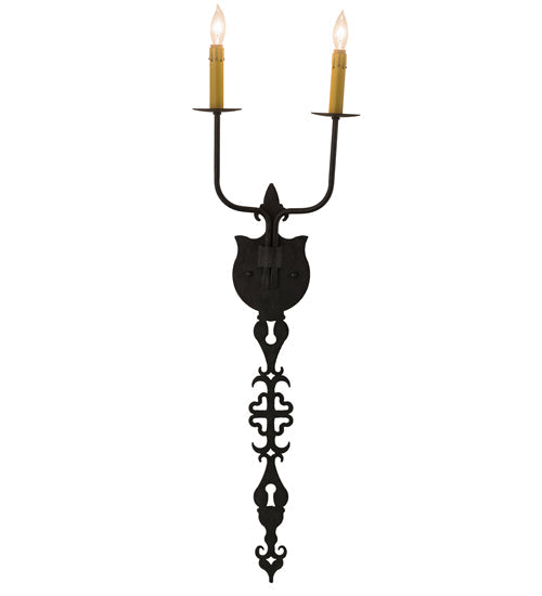 Meyda Lighting Merano 11" 2-Light Gunmetal Wall Sconce With Amber Faux Candlelight