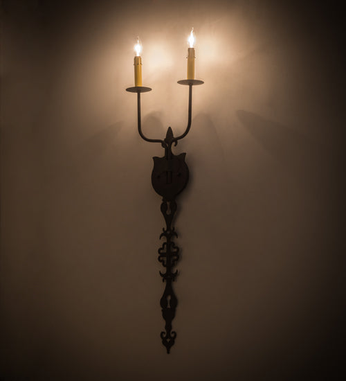 Meyda Lighting Merano 11" 2-Light Gunmetal Wall Sconce With Amber Faux Candlelight