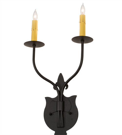 Meyda Lighting Merano 11" 2-Light Old Wrought Iron Wall Sconce With Ivory Faux Candlelight