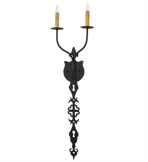 Meyda Lighting Merano 11" 2-Light Old Wrought Iron Wall Sconce With Ivory Faux Candlelight
