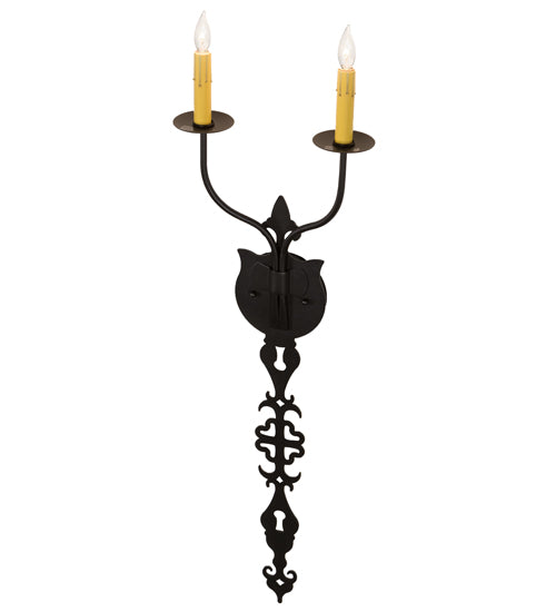 Meyda Lighting Merano 11" 2-Light Old Wrought Iron Wall Sconce With Ivory Faux Candlelight