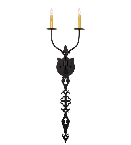 Meyda Lighting Merano 11" 2-Light Old Wrought Iron Wall Sconce With Ivory Faux Candlelight