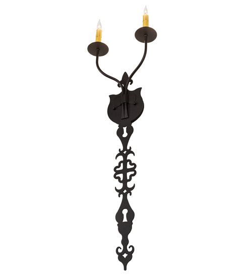 Meyda Lighting Merano 11" 2-Light Old Wrought Iron Wall Sconce With Ivory Faux Candlelight
