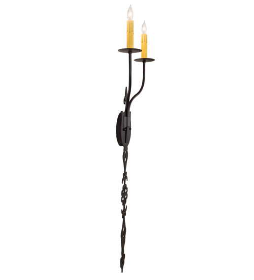 Meyda Lighting Merano 11" 2-Light Old Wrought Iron Wall Sconce With Ivory Faux Candlelight
