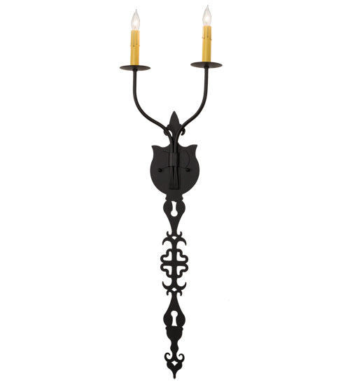 Meyda Lighting Merano 11" 2-Light Old Wrought Iron Wall Sconce With Ivory Faux Candlelight
