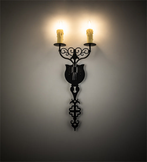 Meyda Lighting Merano 11" 2-Light Oxidized Steel Wall Sconce With Ivory Faux Candlelight