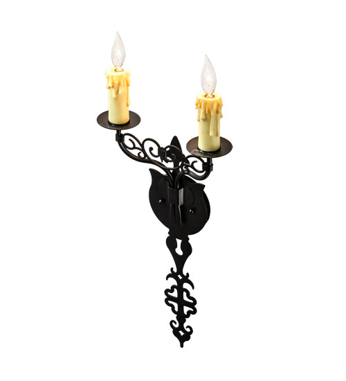 Meyda Lighting Merano 11" 2-Light Oxidized Steel Wall Sconce With Ivory Faux Candlelight