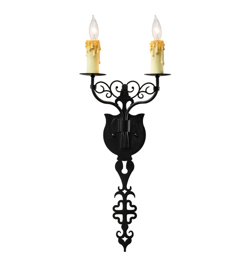 Meyda Lighting Merano 11" 2-Light Oxidized Steel Wall Sconce With Ivory Faux Candlelight