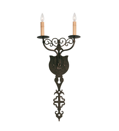 Meyda Lighting Merano 11" 2-Light Pompeii Gold Wall Sconce With Ivory Faux Candlelight