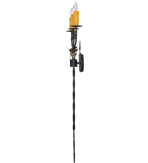 Meyda Lighting Merano 16" 3-Light Chestnut and Gold Accents Wall Sconce With Amber Faux Candlelight