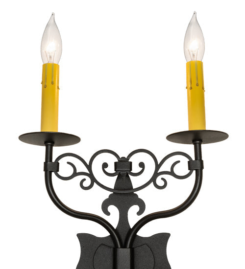 Meyda Lighting Merano 233400 11" 2-Light Old Wrought Iron Wall Sconce With Ivory Faux Candlelight