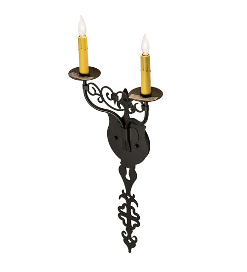 Meyda Lighting Merano 233400 11" 2-Light Old Wrought Iron Wall Sconce With Ivory Faux Candlelight