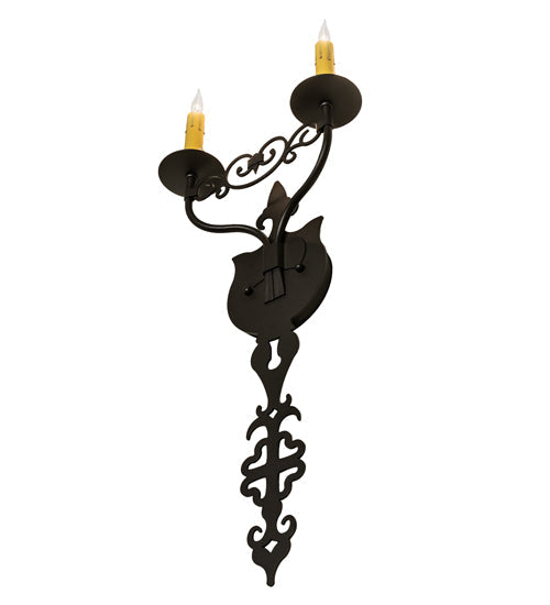 Meyda Lighting Merano 233400 11" 2-Light Old Wrought Iron Wall Sconce With Ivory Faux Candlelight