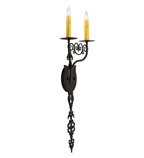 Meyda Lighting Merano 233400 11" 2-Light Old Wrought Iron Wall Sconce With Ivory Faux Candlelight